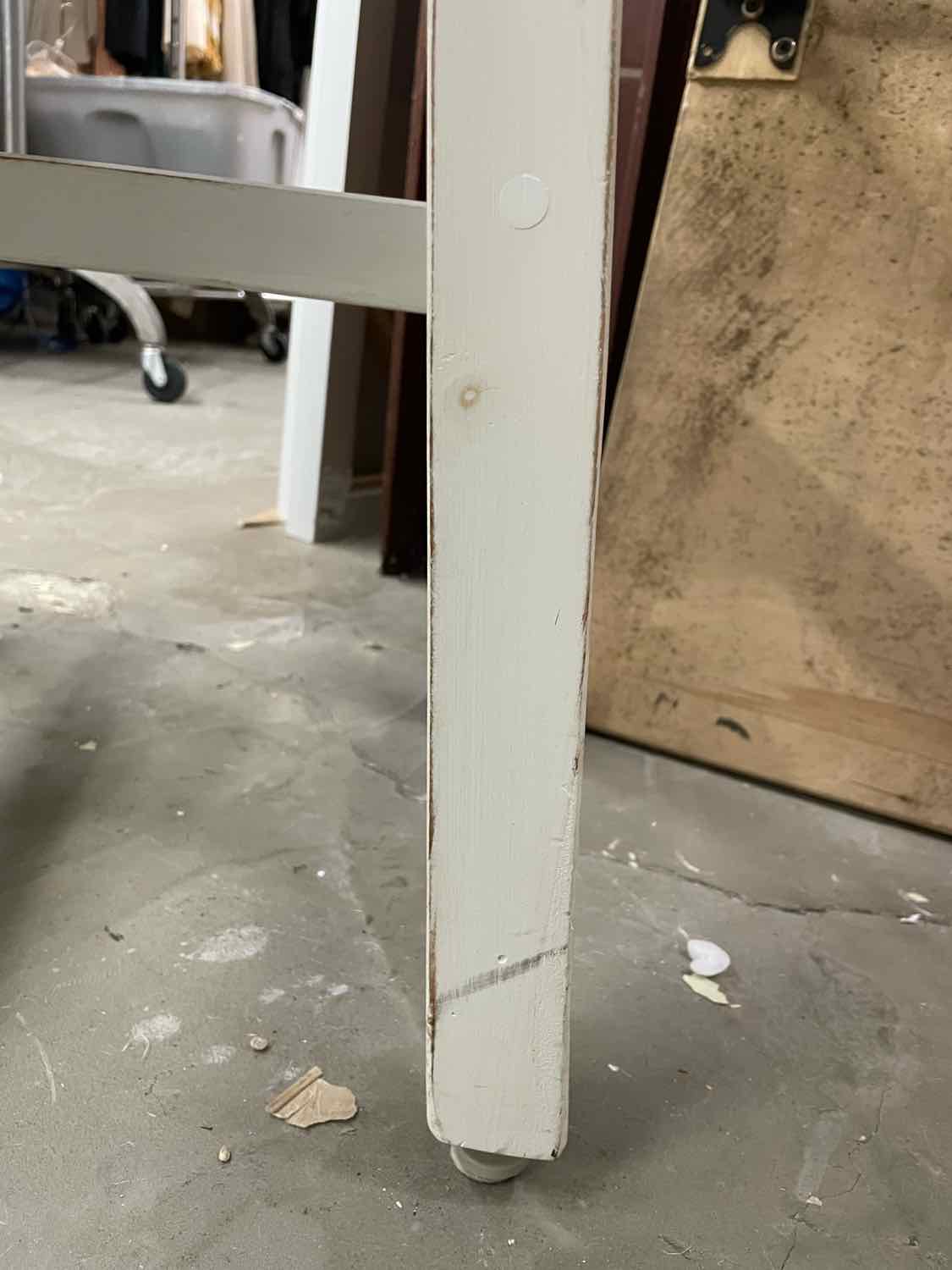 SET of 3 Vintage White Counter Stools w/ Toile Seat Cushions (AS IS)
