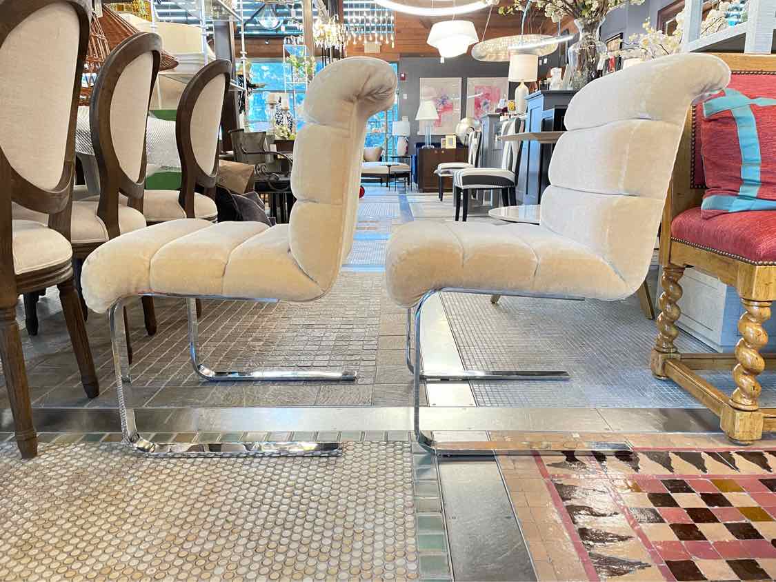 SET of 8 Wool Mohair Cantilever Dining Chairs by Pace (AS IS)
