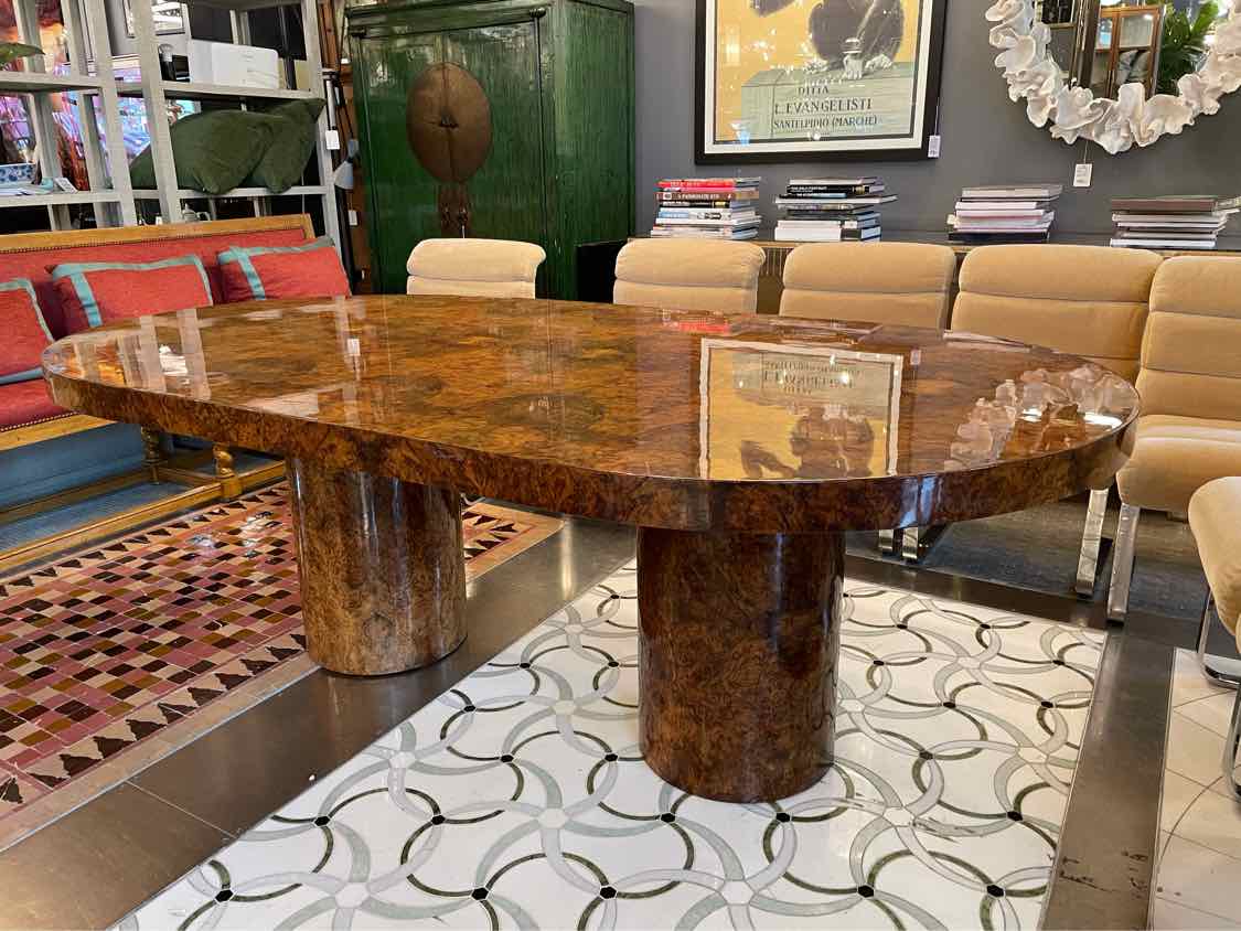 7-ft Lacquered Mahogany Burlwood Dining Table by Paul Mayen for Intrex (AS IS)