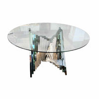 Custom Geometric Chrome Dining Table w/ Glass Top