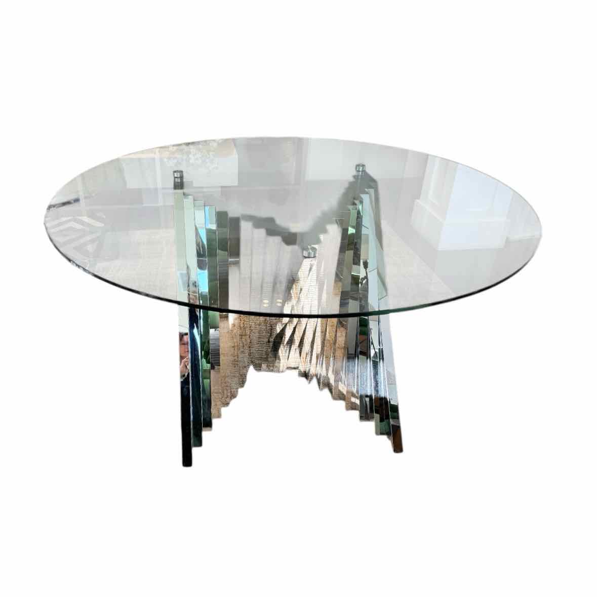 Custom Geometric Chrome Dining Table w/ Glass Top