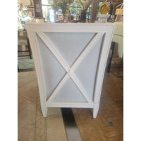 Custom High Back Blue Weave Arm Chair w/ White Wood Frame by Jack Fhillips