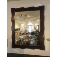 Geometric Cut Wood Castle Mirror w/ Segmented Buttoned Glass by Baker - colletteconsignment.com