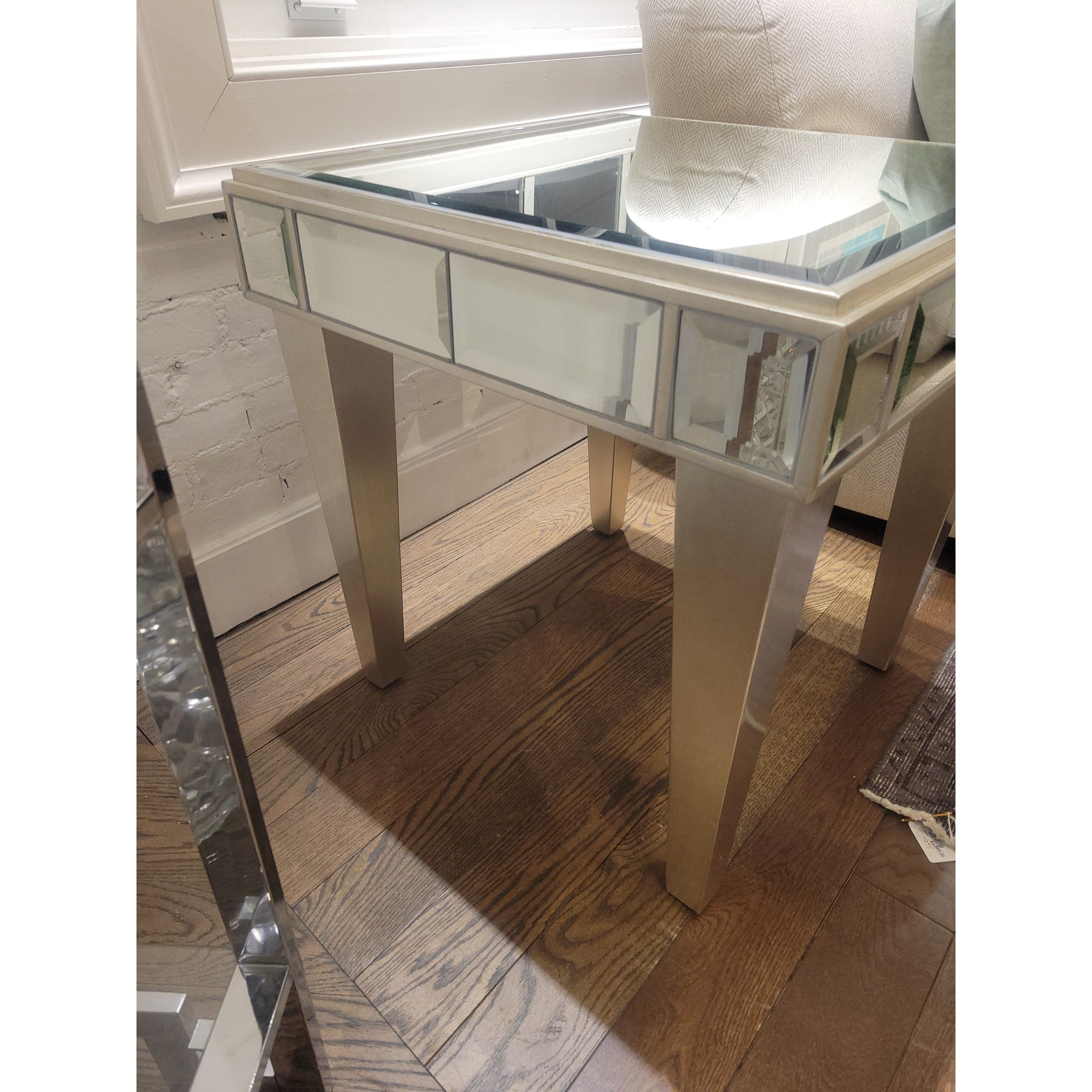 PAIR of Mirrored Glass Silverleaf Finish Side Tables