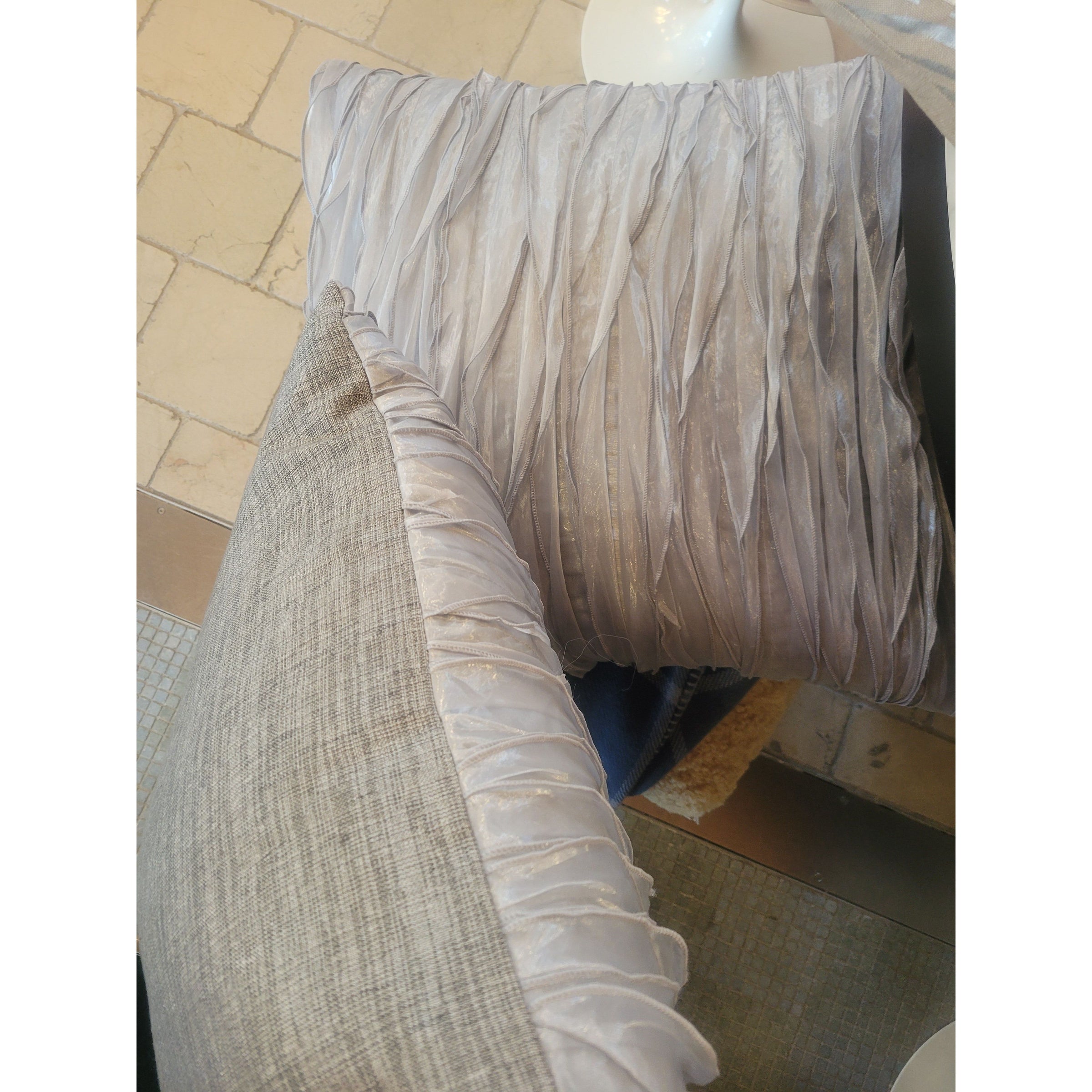 PAIR of 2-Sided Gray Tulle / Linen Pillows by D.V. Kap Home