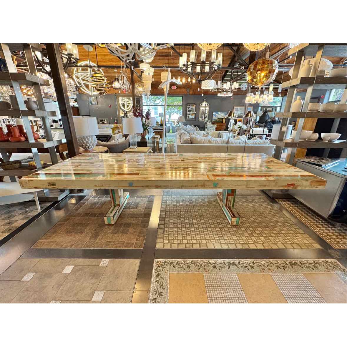 Custom Multicolor Reclaimed Wood with/ Epoxy Gloss Finish Dining Table