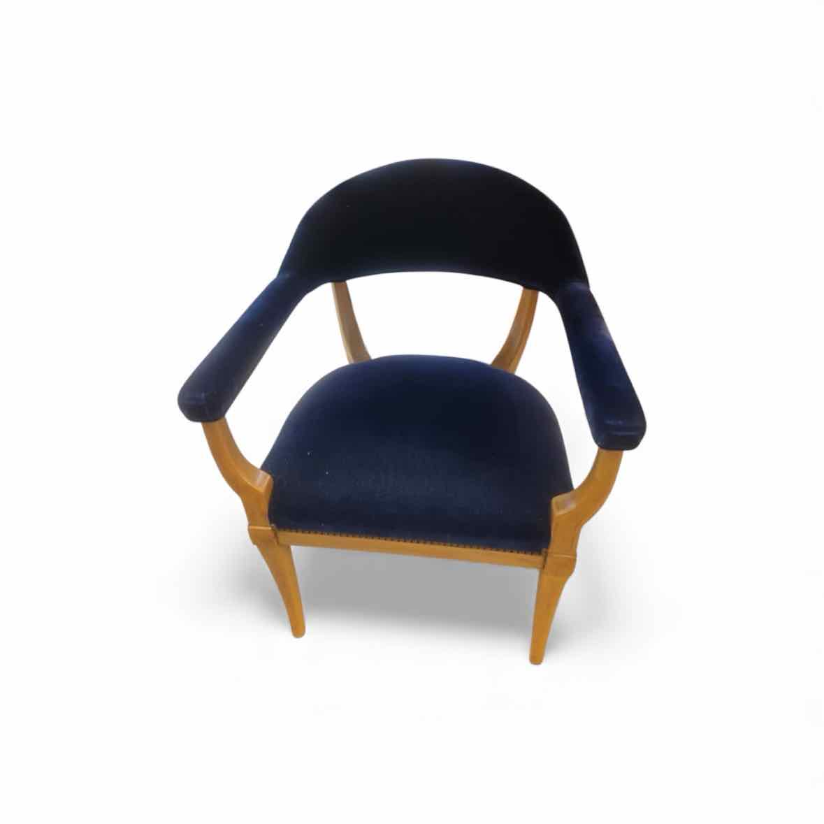 Vintage Navy Mohair Nailhead Wood Chair