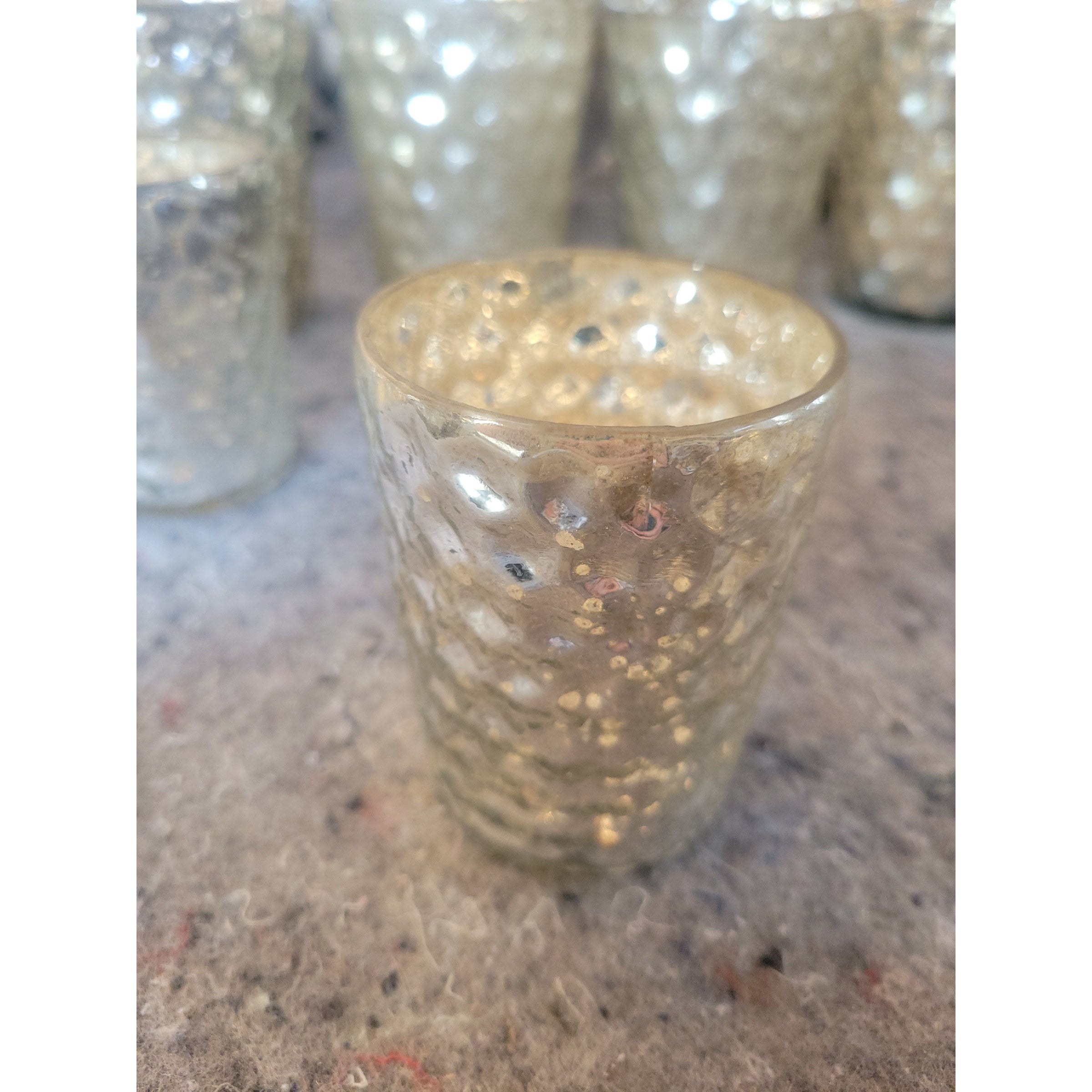 Pair of Small Hexagonal Mercury Glass Candle Holders