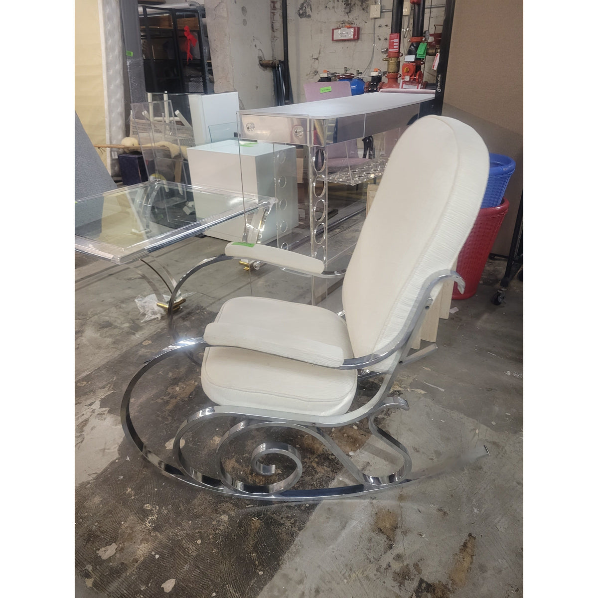 Maison Jansen Hollywood Regency Style Upholstered Chrome Rocking Chair