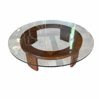Custom Round Cherry Wood Coffee Table w/ Glass Top