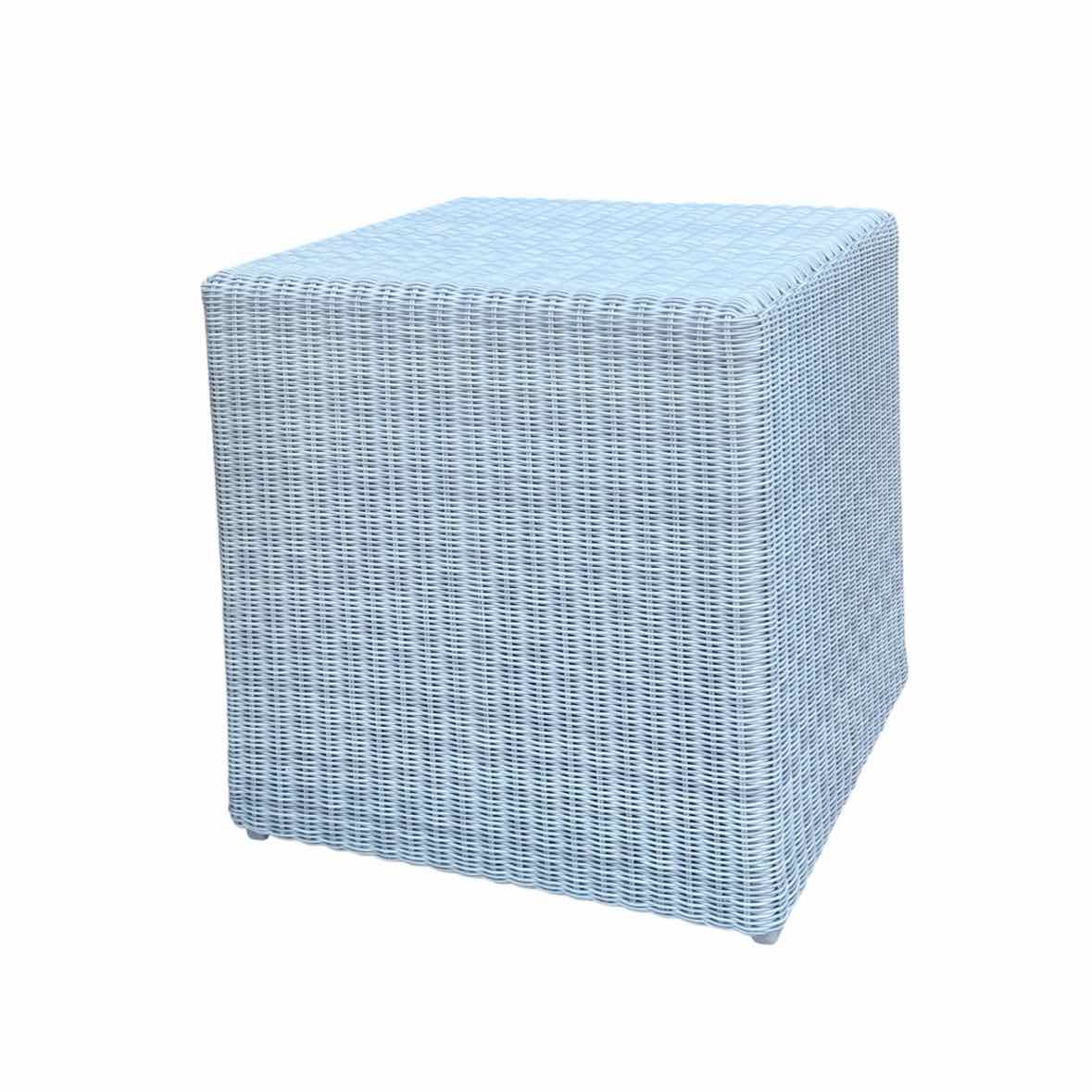 Wicker Cube Side Table in White