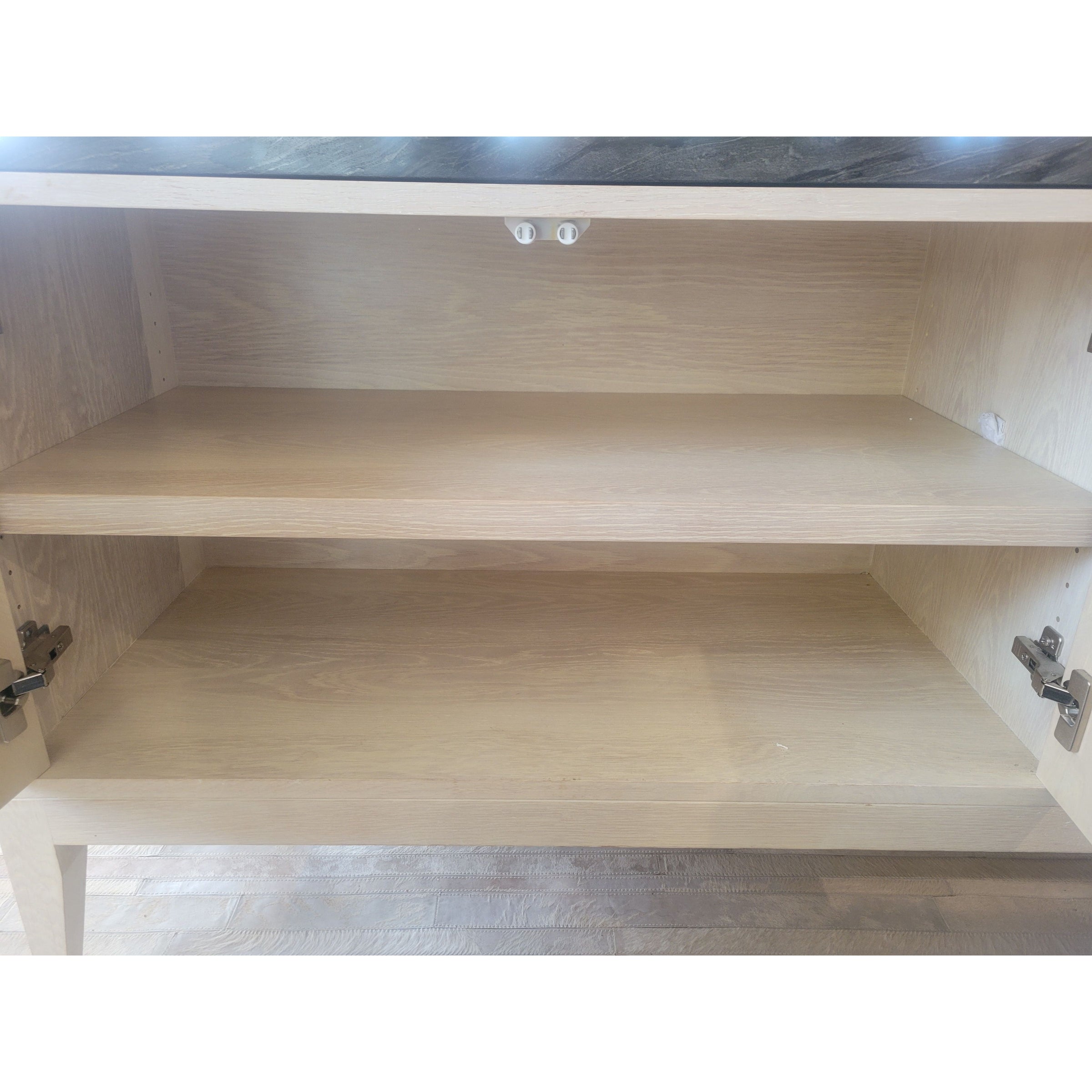 Custom Bone Inlay & Wood 4-Door Credenza w/ Black Marble Top