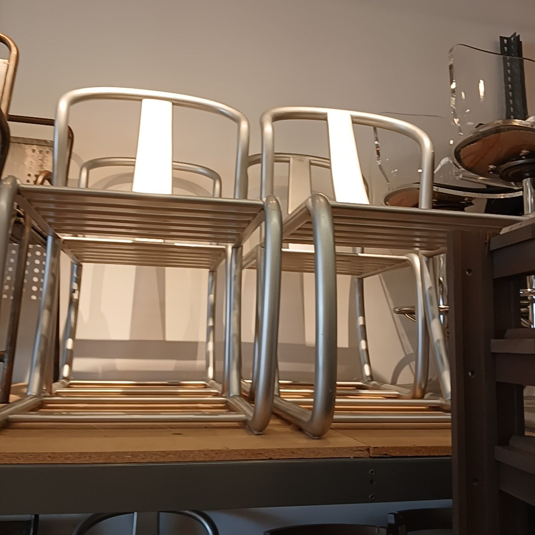 Set of 8 Silver-Painted Industrial-Style Wooden Chairs