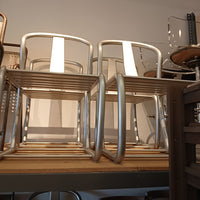 Set of 8 Silver-Painted Industrial-Style Wooden Chairs
