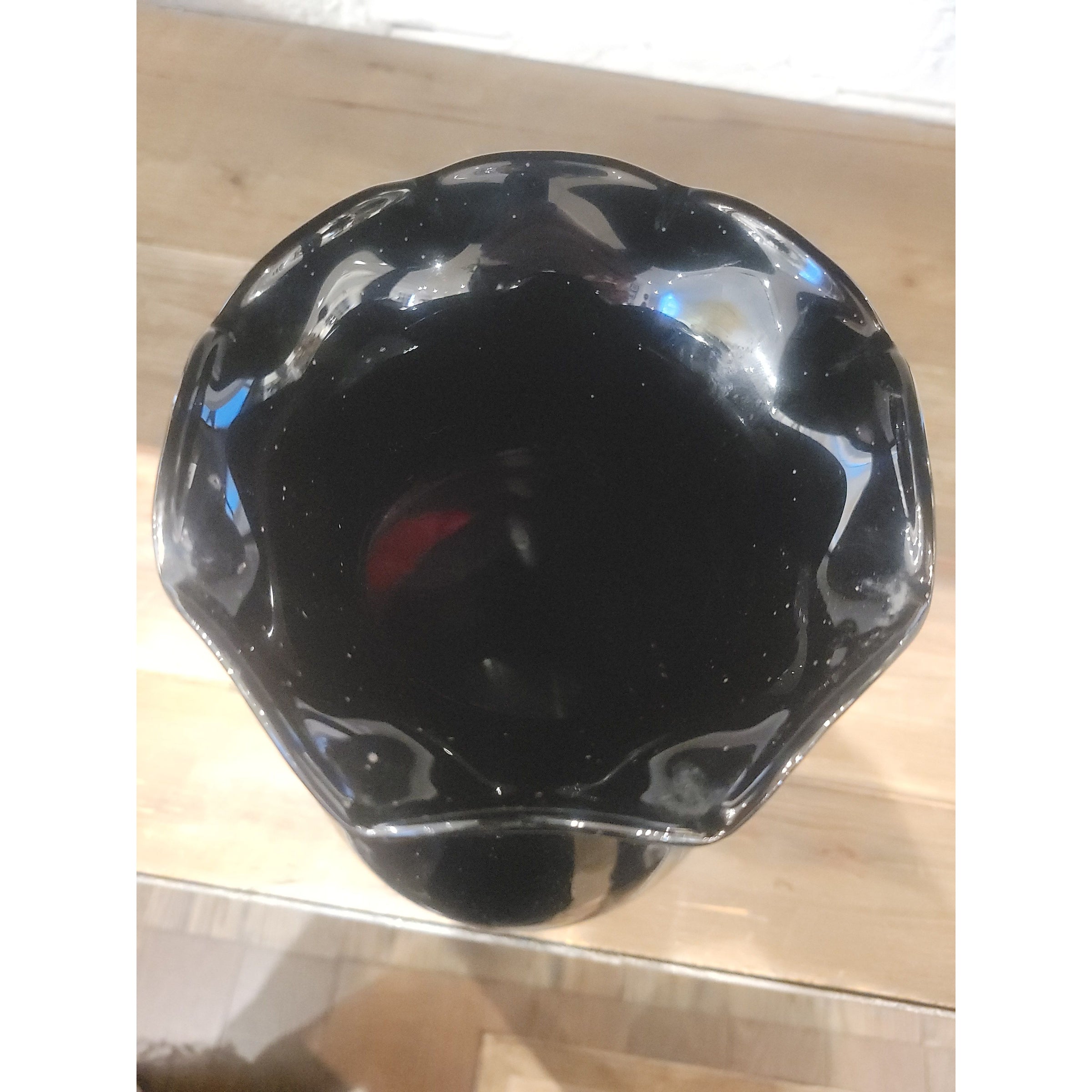 Black Glass Vase w/ Ruffled Edge Rim