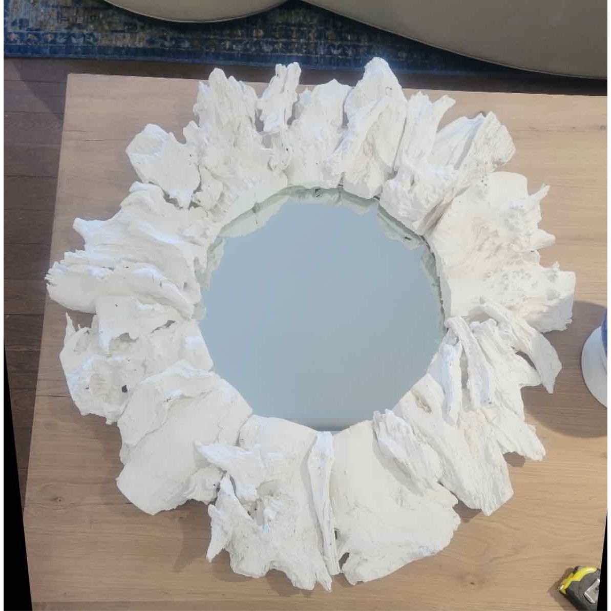 Round White Painted Driftwood Mirror