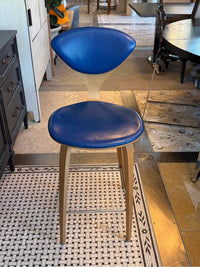 PAIR of Blue Leather & Wood Counter Stools by Cherner (AS IS)