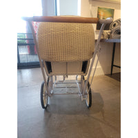 Vintage White Wicker Pram Carriage w/ Blue Fabric Interior (AS IS)