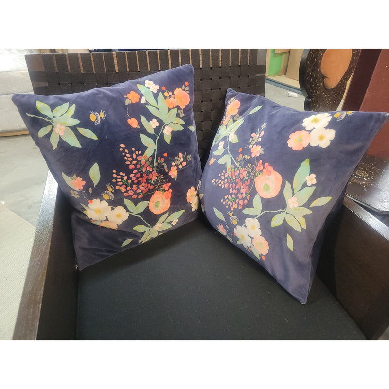 PAIR of Navy Buttercup Flower Print Pillows by Yves Delorme - colletteconsignment.com