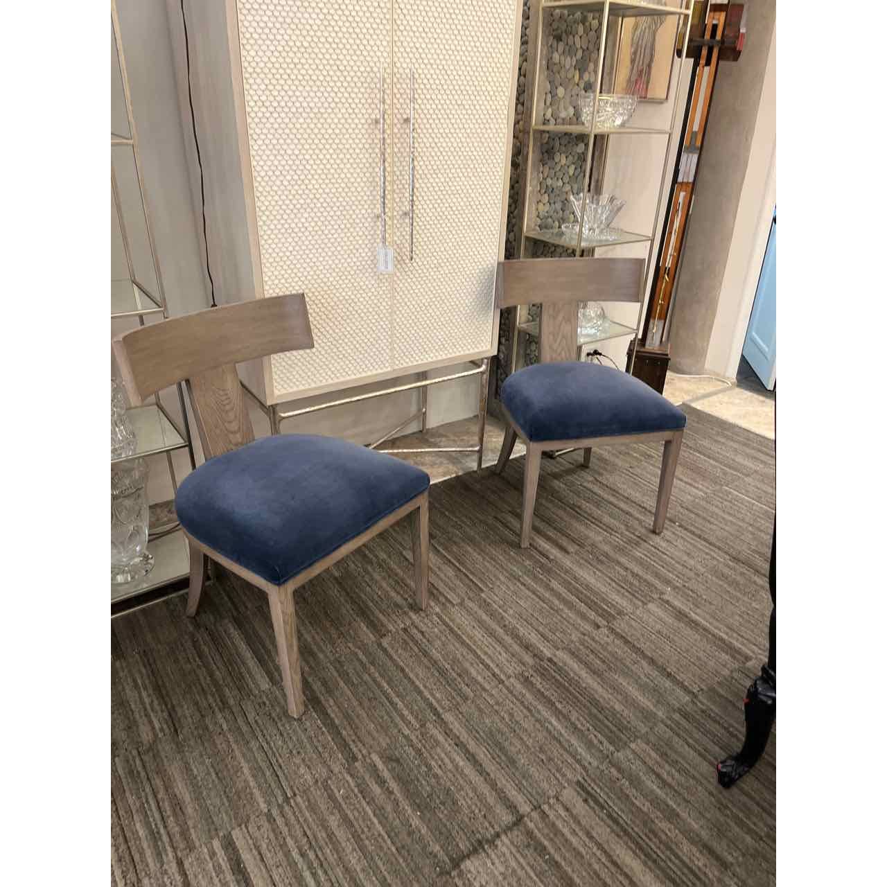 Pair of RH Contemporary Klismos w/Blue Velvet Upholstery-AS IS