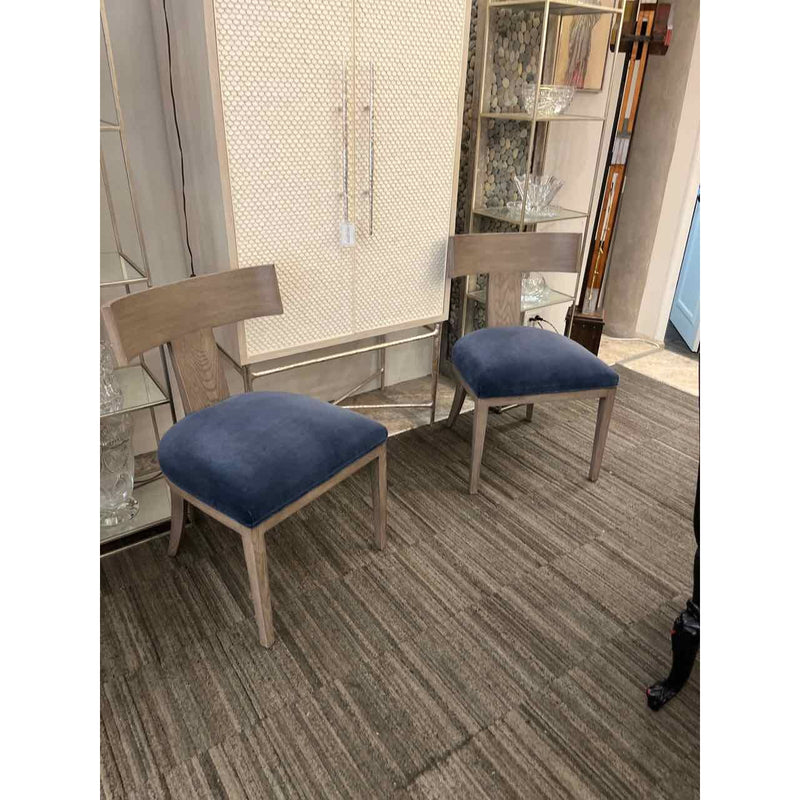 Pair of RH Contemporary Klismos w/Blue Velvet Upholstery-AS IS