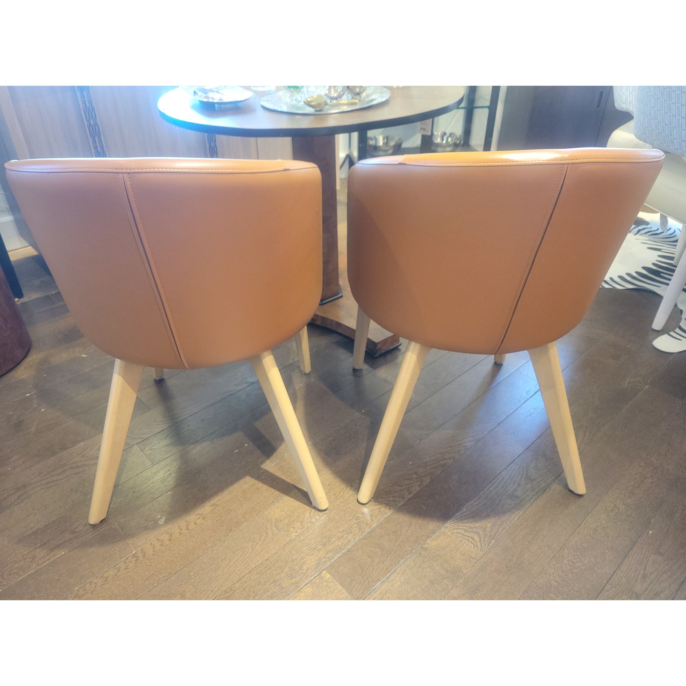 PAIR of Brown Leather Downtown Chairs w/ Wood Legs by Canadel