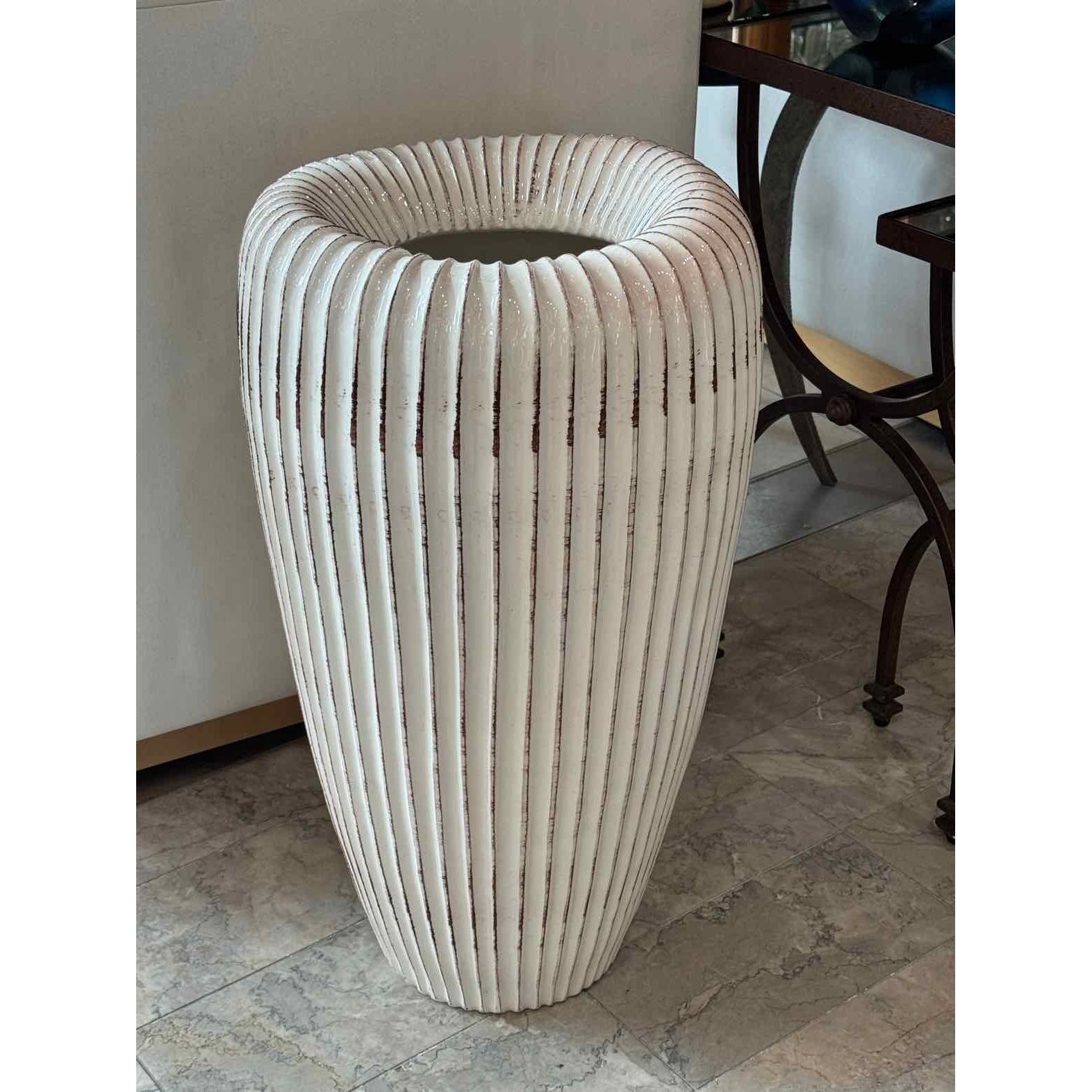 Tall White Ceramic Planter by Global Views - colletteconsignment.com