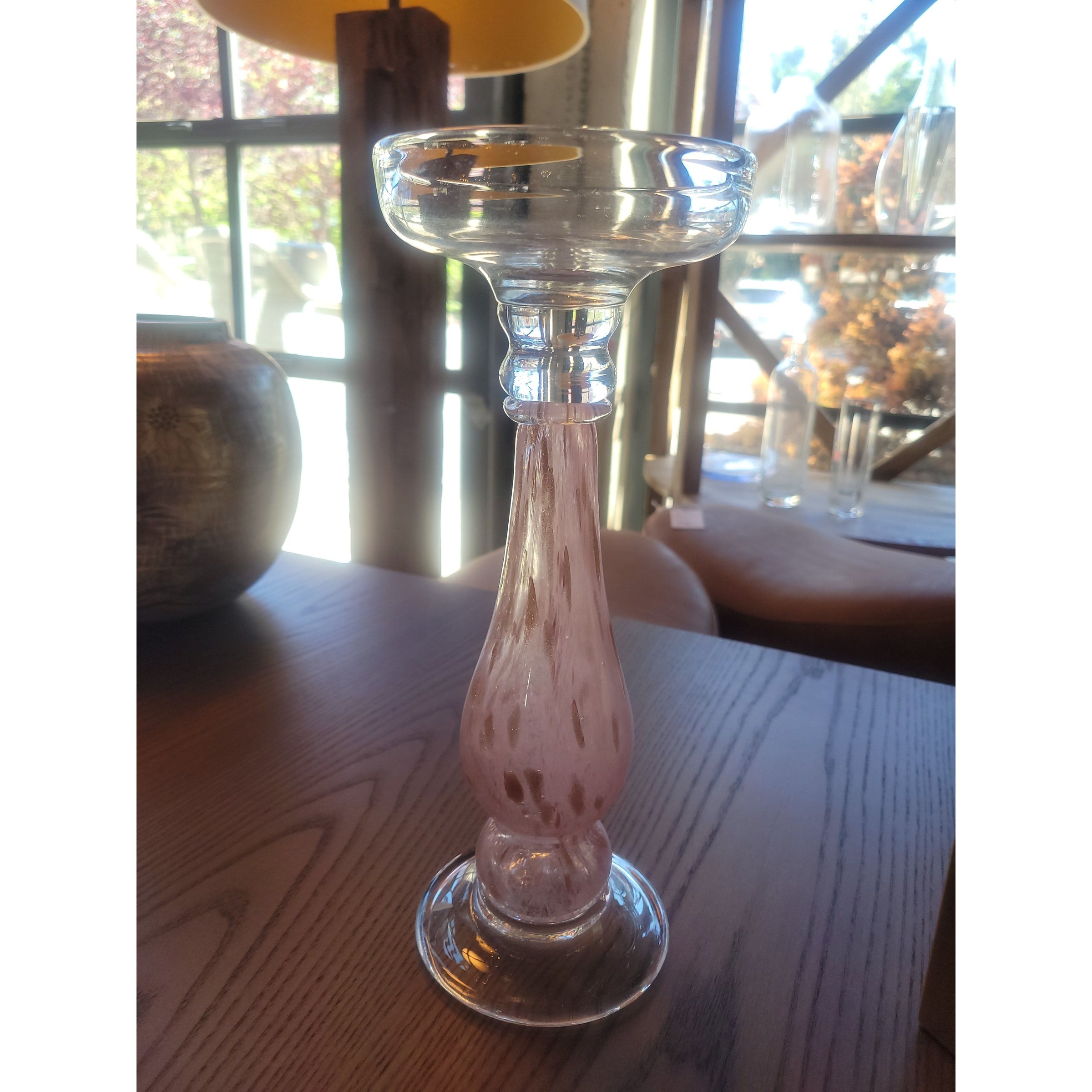 Pink Brushed Art Glass Candlestick