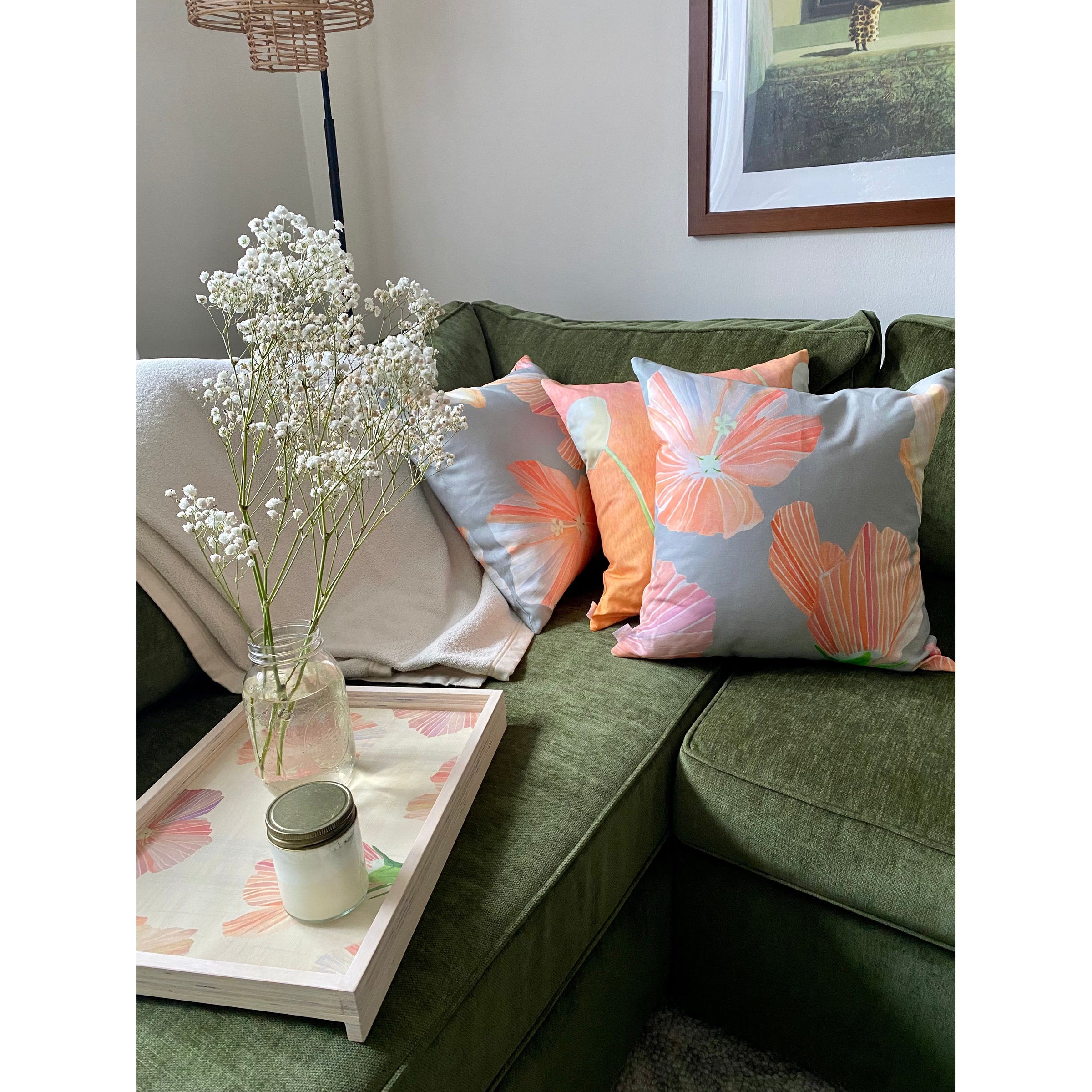 Throw Pillow: Cream Flowers on Orange - colletteconsignment.com