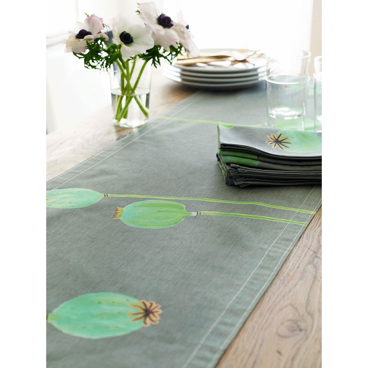 Table Runner: Poppy Pods on Grey - colletteconsignment.com