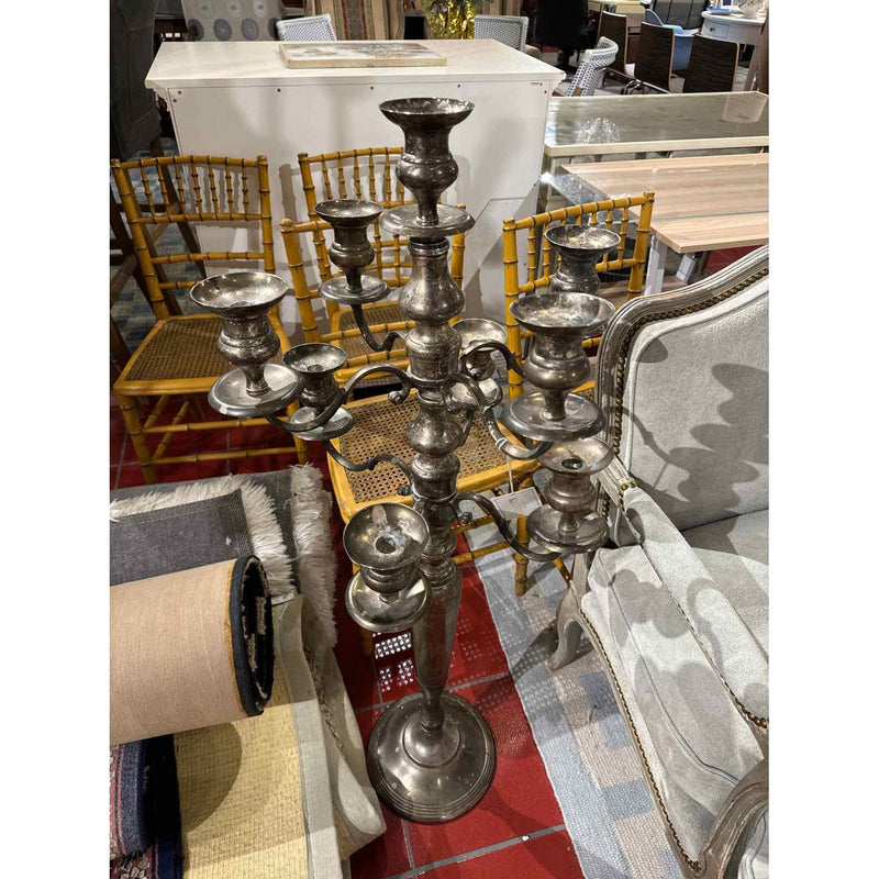 Tall Silver Plated 3-Tier Candelabra 46"H x 18"D