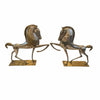 Pair of Art-Deco Style Metal Etruscan Horse Sculptures 18"Wx4"Dx17.5"H