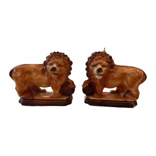 Pair of Antique Staffordshire Style Lion Statues - colletteconsignment.com