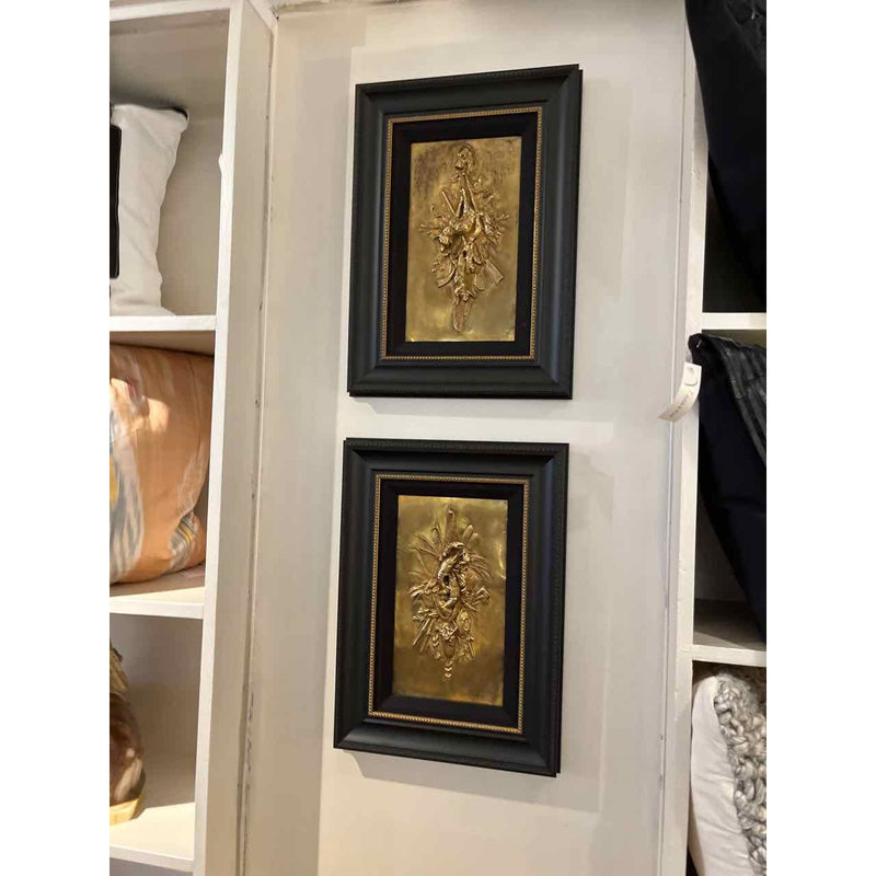 Pair of Bronze and Gold Hunting Pictures 18"L X 13"W