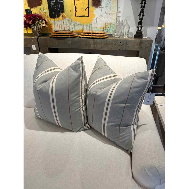 Pair of Striped Grey & Brown Over White Pillows 20"x20"
