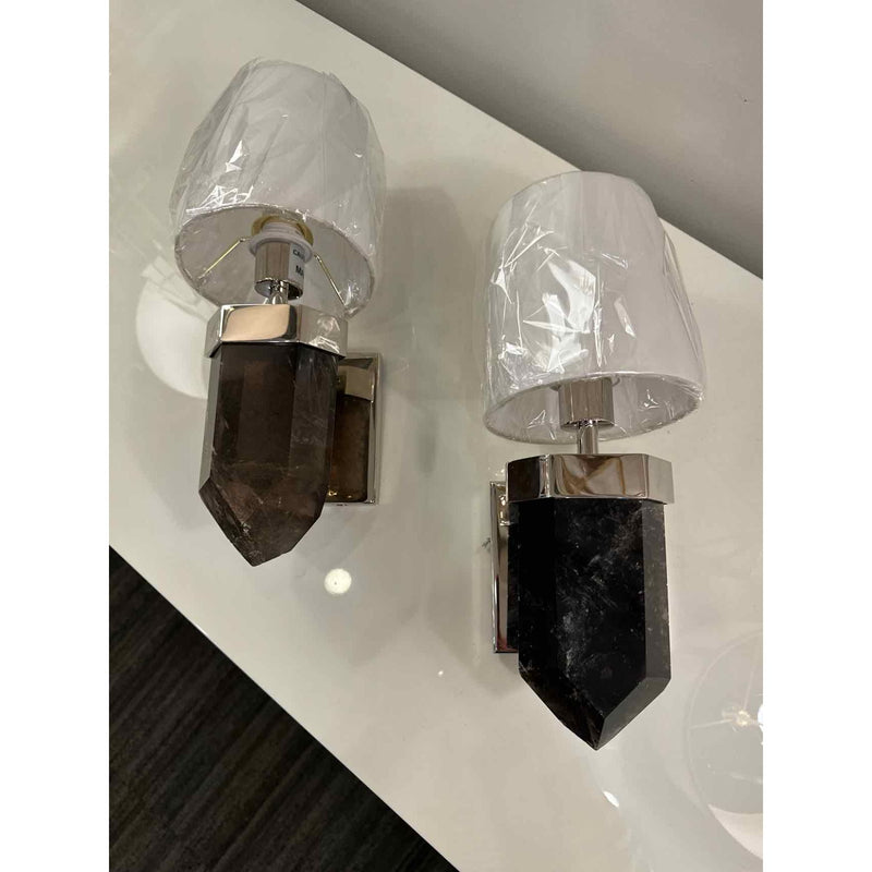 Pair of Smoky Quartz and Polished Nickel Wall Sconces