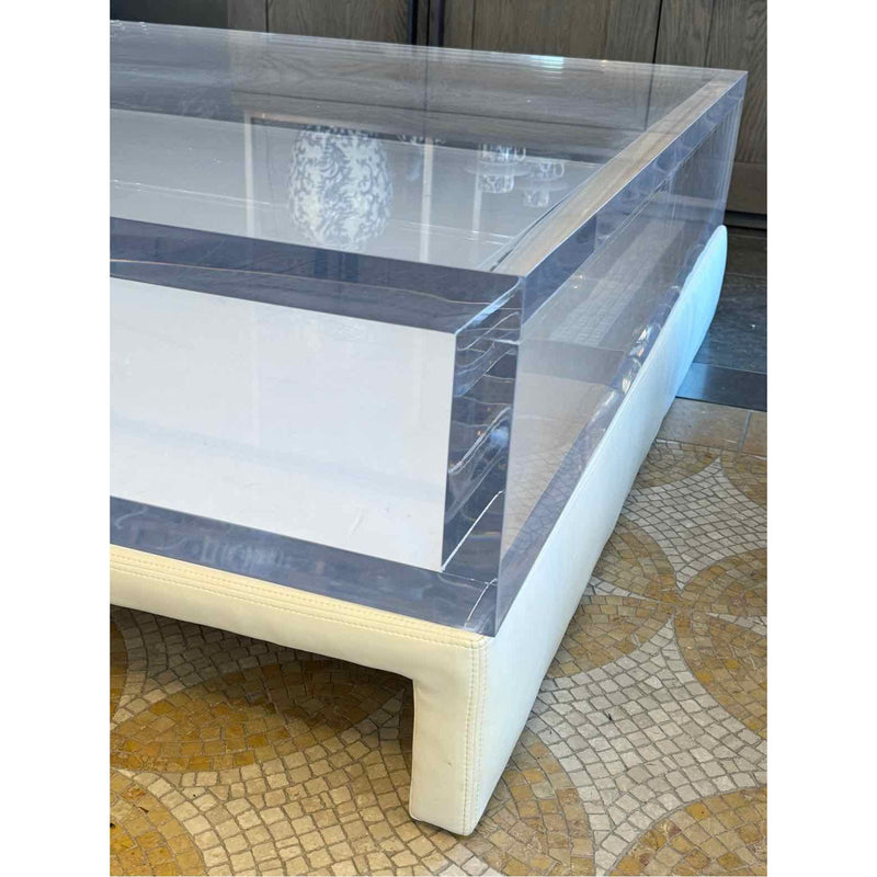 Custom Lucite / White Leather Coffee Table by Classic Gallery