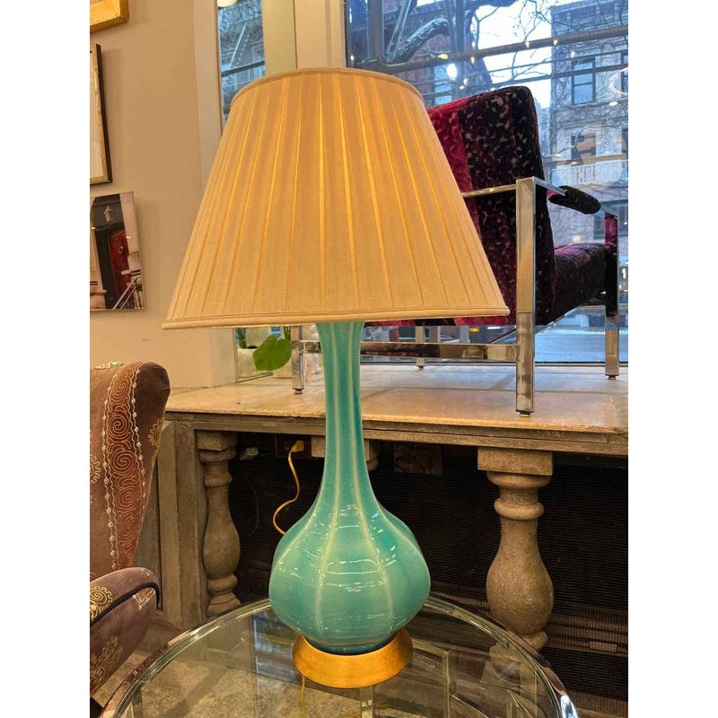 Turquoise Table Lamp w/Gold Painted Base