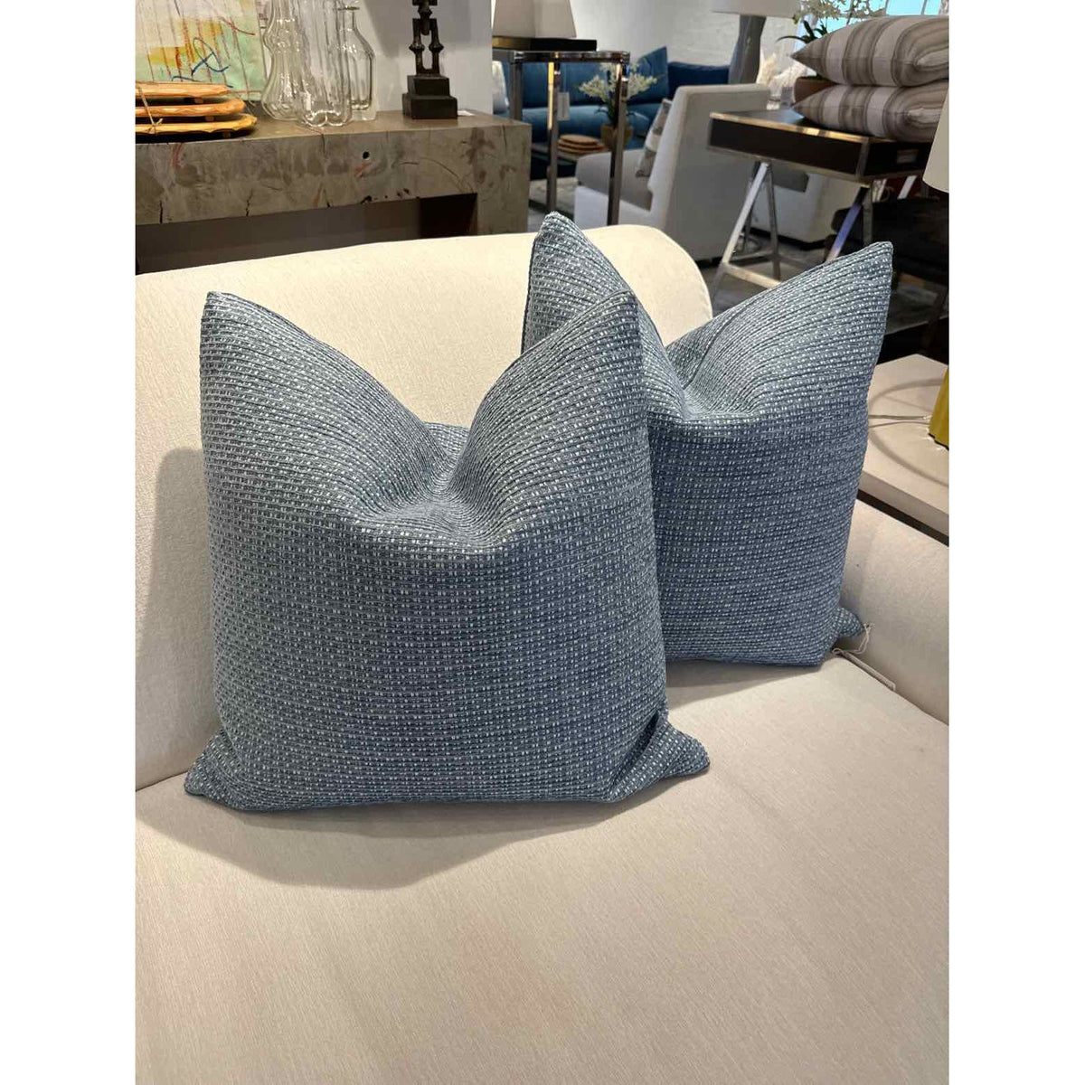 Pair of Light Blue Chenille Pillows 20"x20"