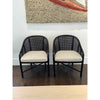 Set of 6 McGuire Caned Barrel Dining chairs Black Bamboo Frame & Lenno Ecru Cush