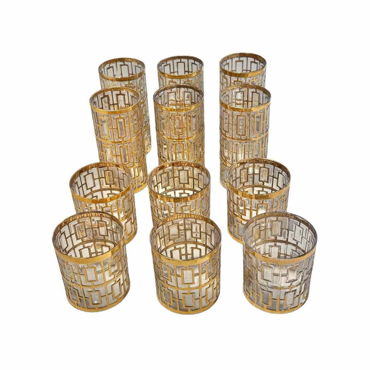 Set of 12 Circa 1960's 24K Gold Overlay Imperial Glass "Shoji Trellis" Pattern G