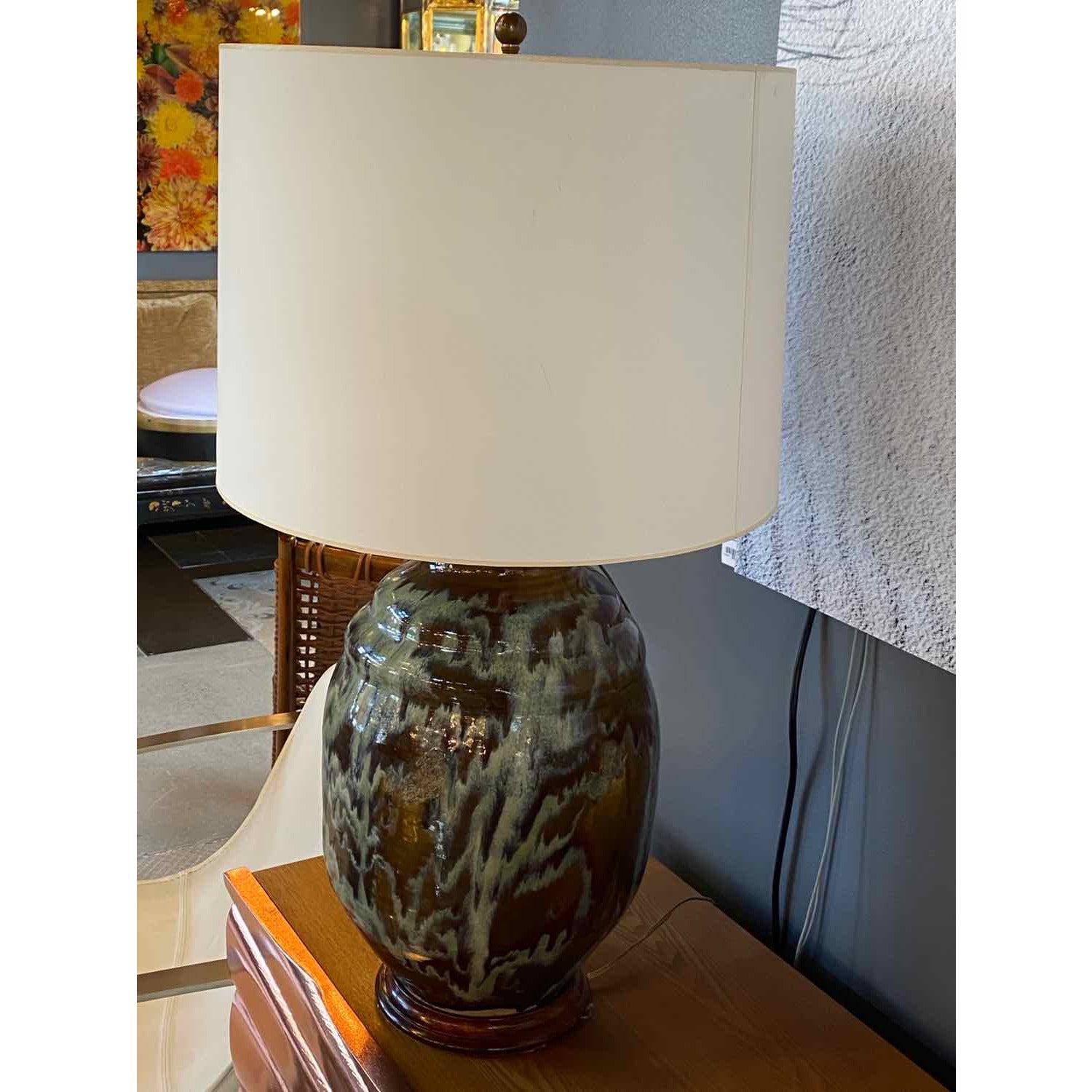 Rare Ceramic Vase with/ Flint Enamel Glaze Lamp - colletteconsignment.com