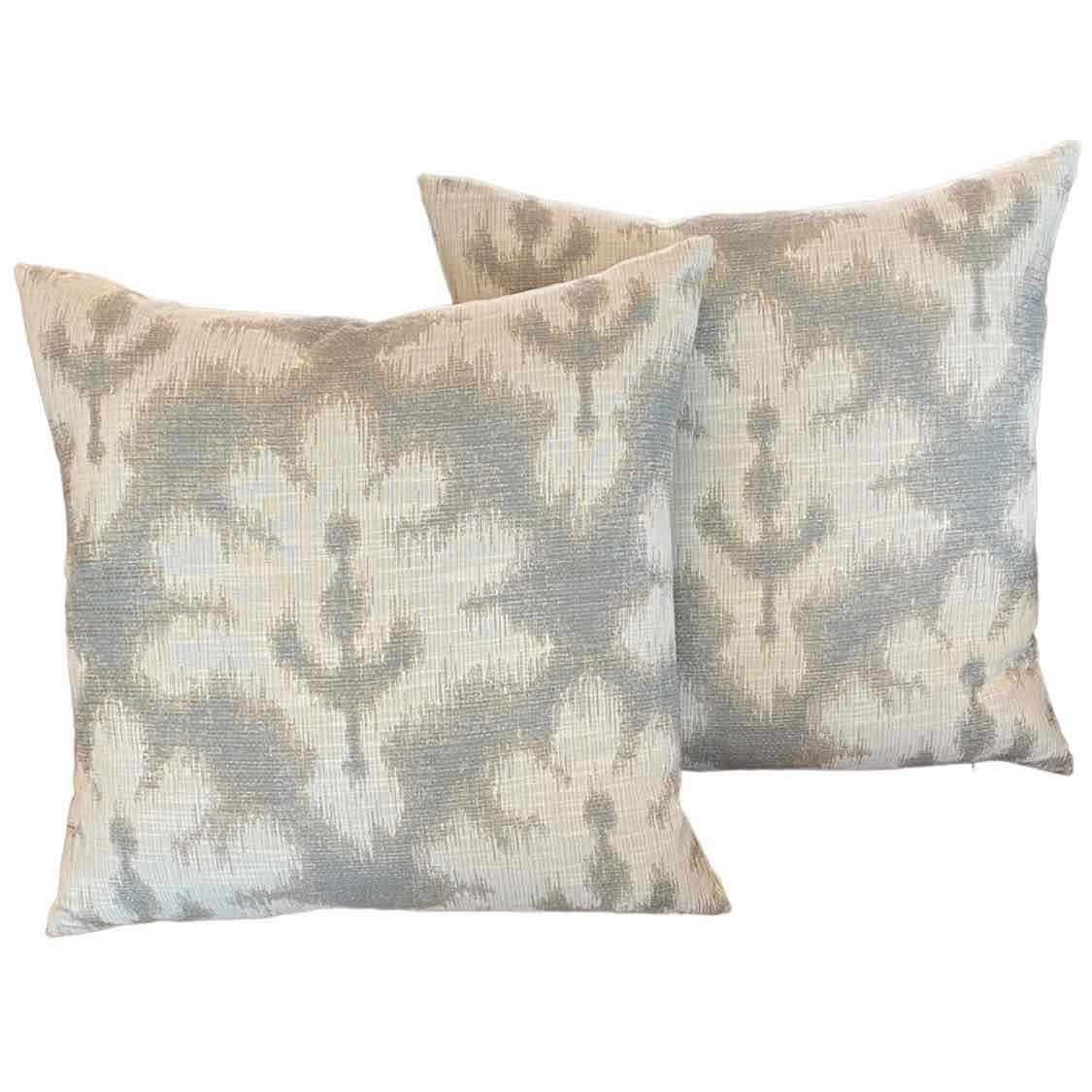 Pair of Custom Grey & White Ikat Pillows - colletteconsignment.com