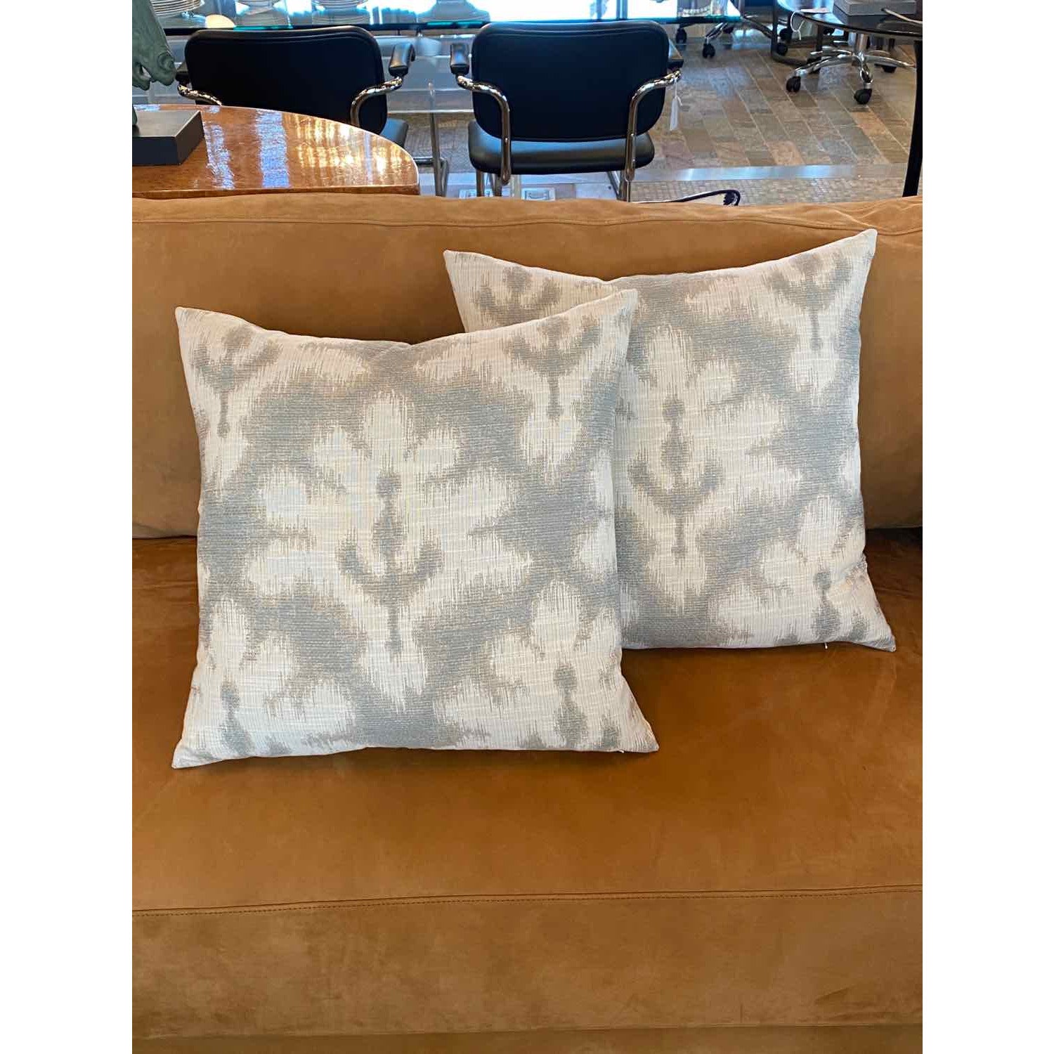 Pair of Custom Grey & White Ikat Pillows - colletteconsignment.com
