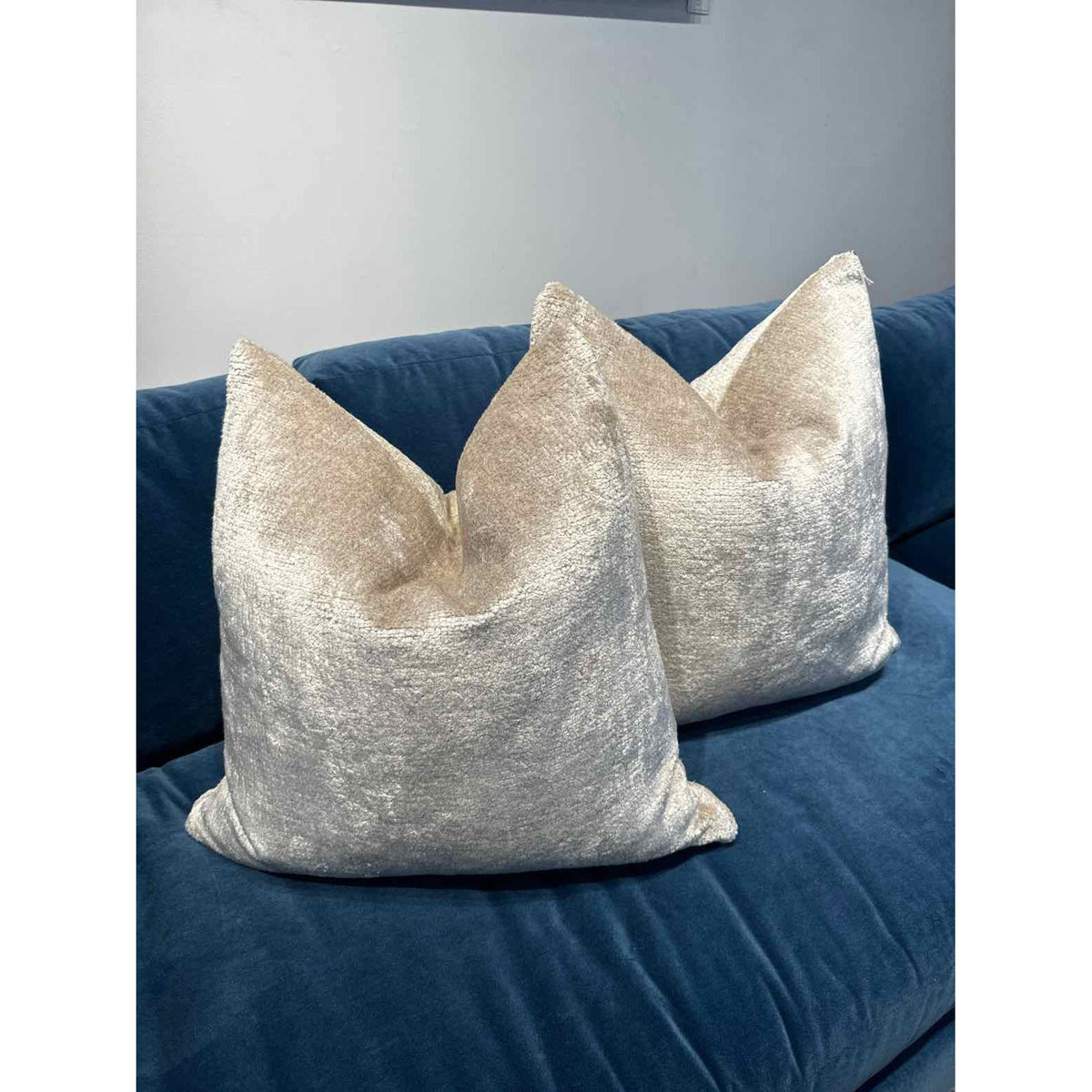 Pair of Silver Gray Chenille Velvet Pillows 20x20"