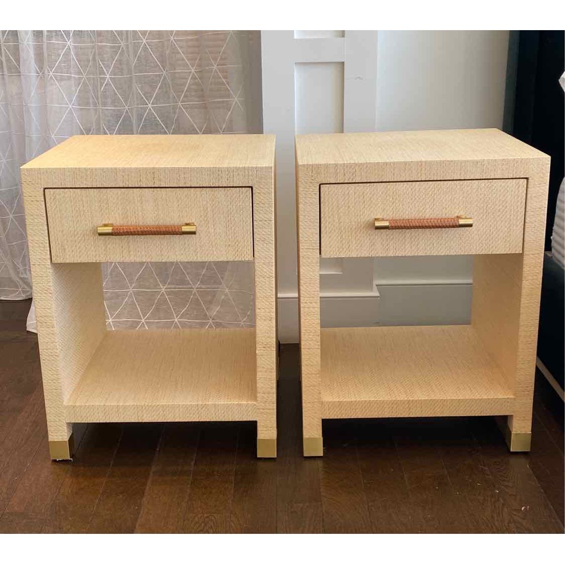 Pair of Pelham Natural 1-Drawer Side Tables w/ Rattan Wrapped Handle in Natural