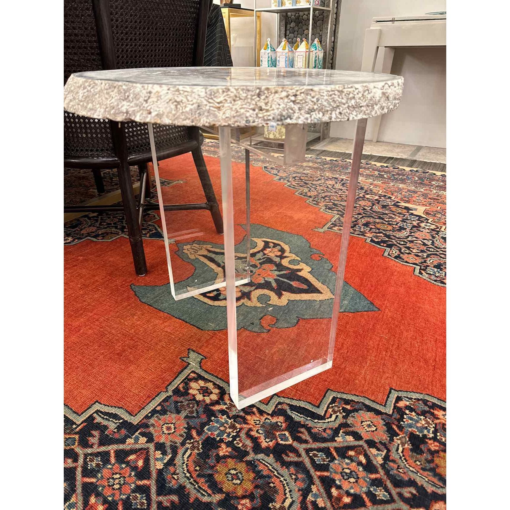 Agate Slab Drinks Side Table w/ Acrylic Lucite Base