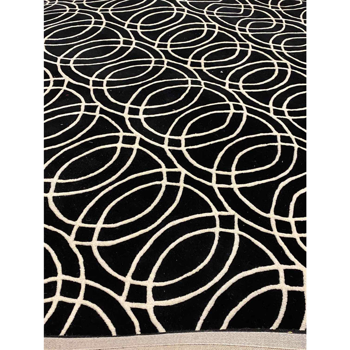 Black w/ White Circles, Wool, Rug - colletteconsignment.com