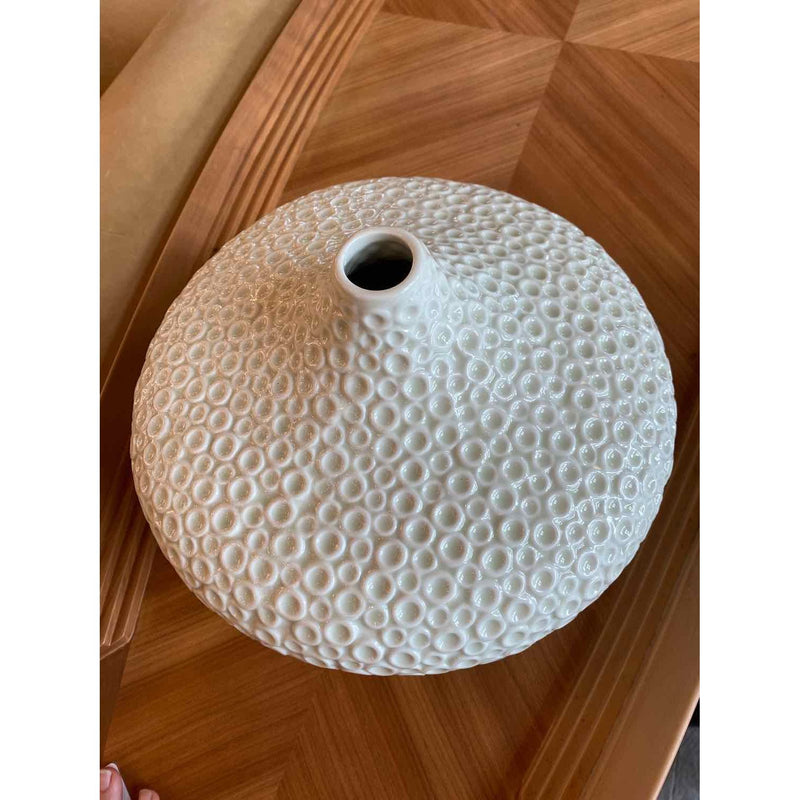Cream Circle Textured Vase - colletteconsignment.com