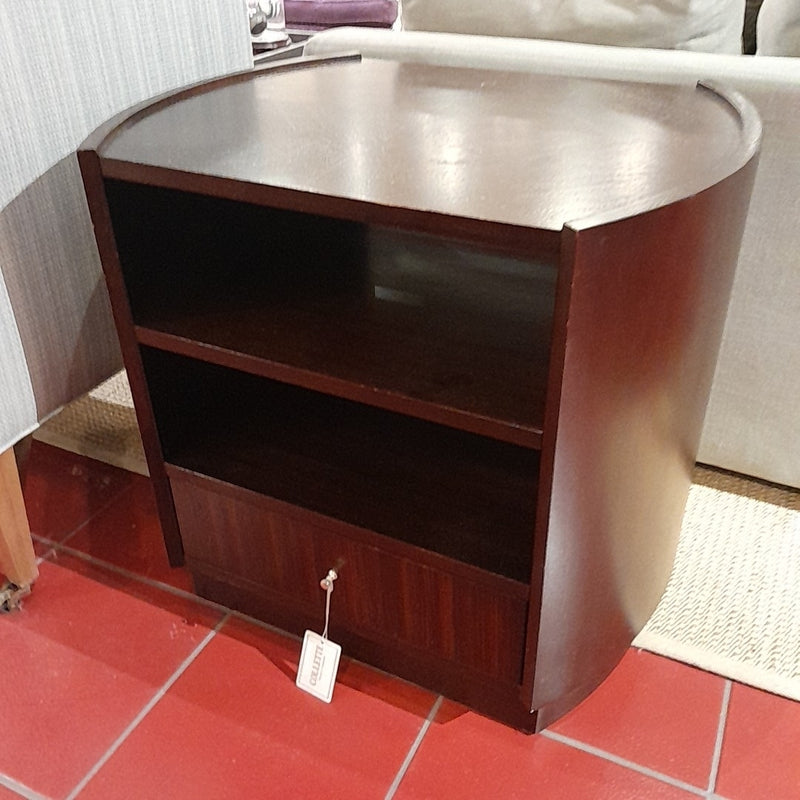 Oval Mahogany Mid Century Style Nightstand with a Sheif & Drawer, 26"Wx21"Dx24"H